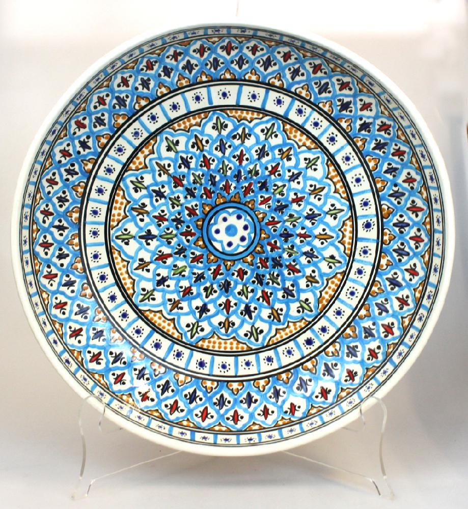 Schaal Kom diep 7,5cm D=30cm, Dina turquoise, beschilderd aardewerk TW - Tunesie