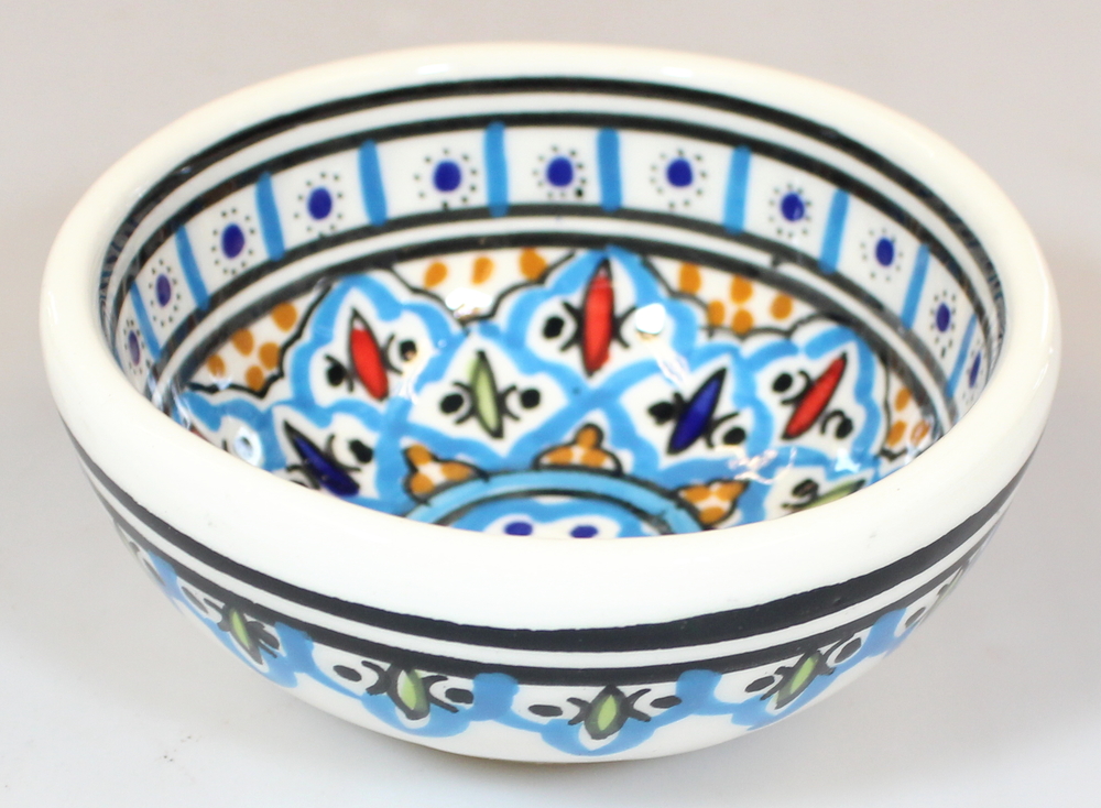 Schaal Kom d=10cm, blauw klein motief, beschilderd aardewerk TW - Tunesie