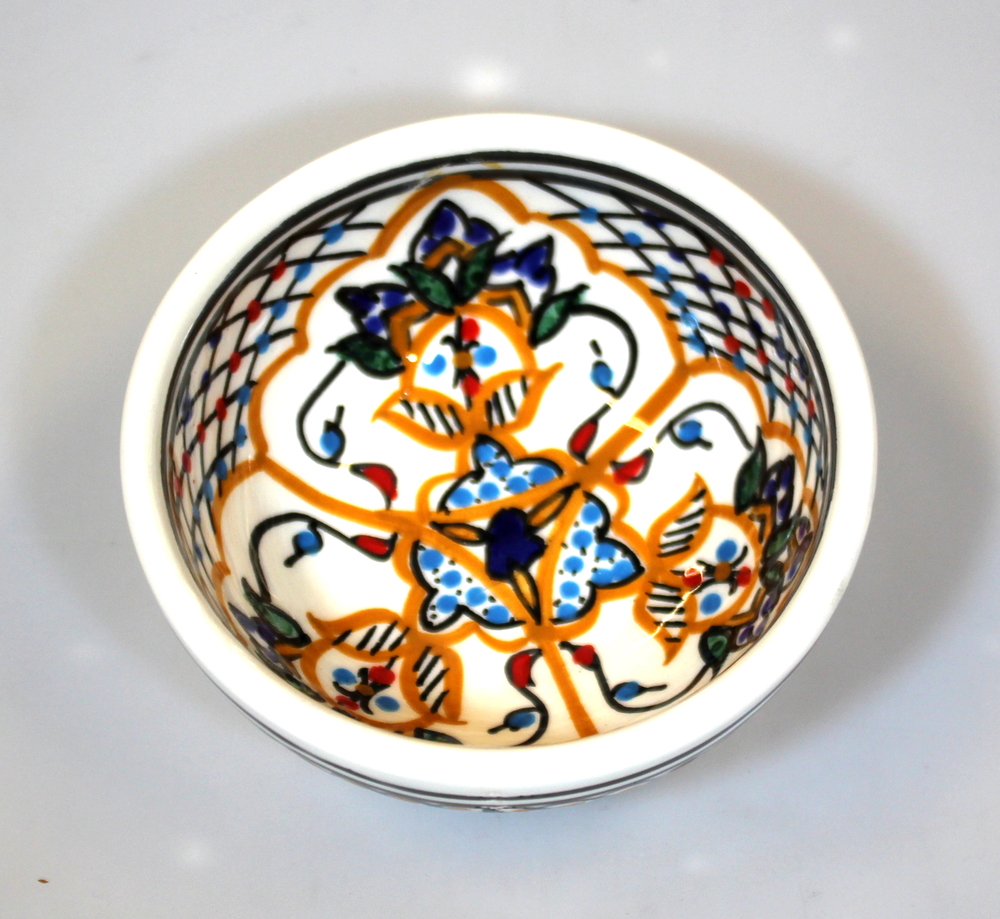 Schaal Kom d=10cm, wit oranje, beschilderd aardewerk TW - Tunesie