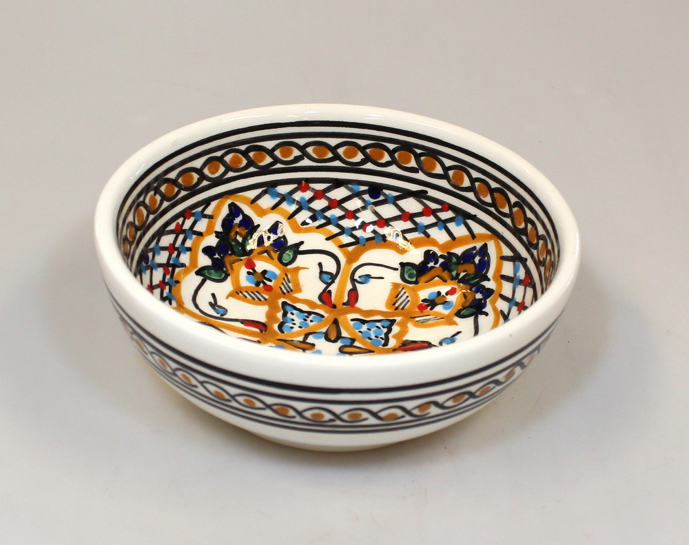 Schaal Kom d=12cm, wit oranje, beschilderd aardewerk TW - Tunesie