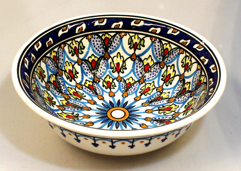 Schaal salade D 25cm beschilderd aardewerk basiskleur multicolor - Tunesie