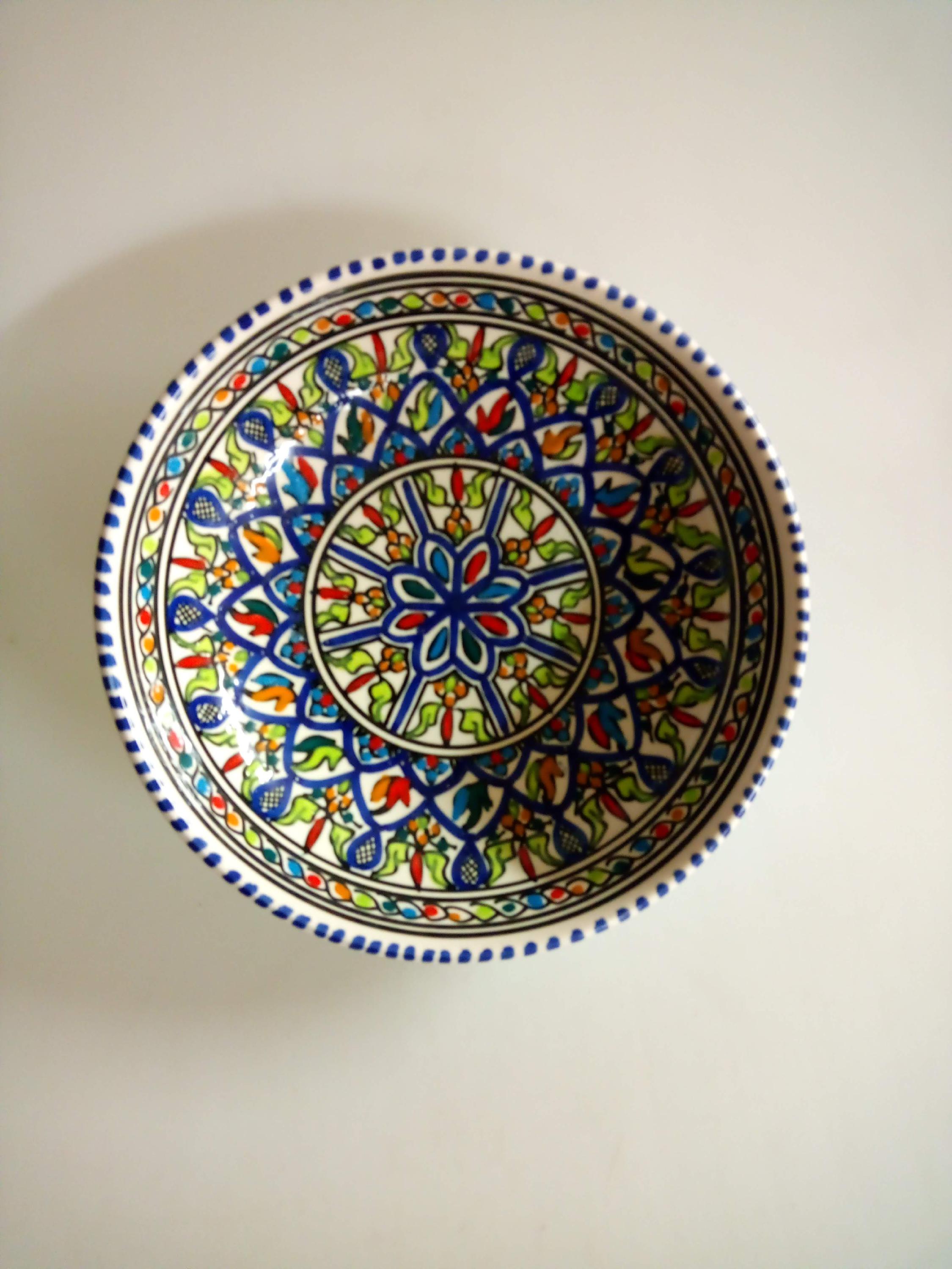 Schaal D 25cm diep 7cm Dina beschilderd aardewerk donker blauw - Tunesie