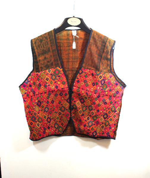 Vest Gilet, bruin of blauw, patch kort, Chichi - Guatemala