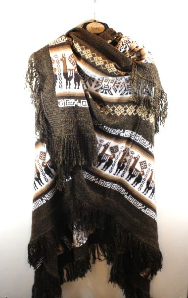 Poncho open met ingebreid motief wol - Peru