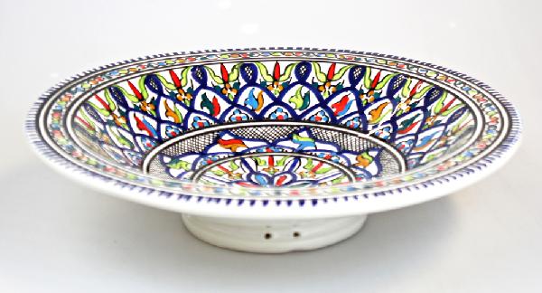Schaal PC D 25cm beschilderd aardewerk blauw wit - Tunesie