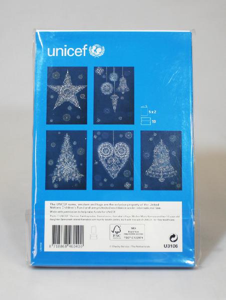 Unicef Kerstkaart - Zilveren Sterren 2x5 ontwerpen