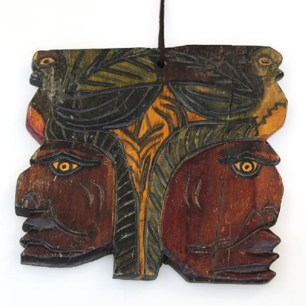 Wandbord hout indianen met quetzal 19x19cm - Guatemala