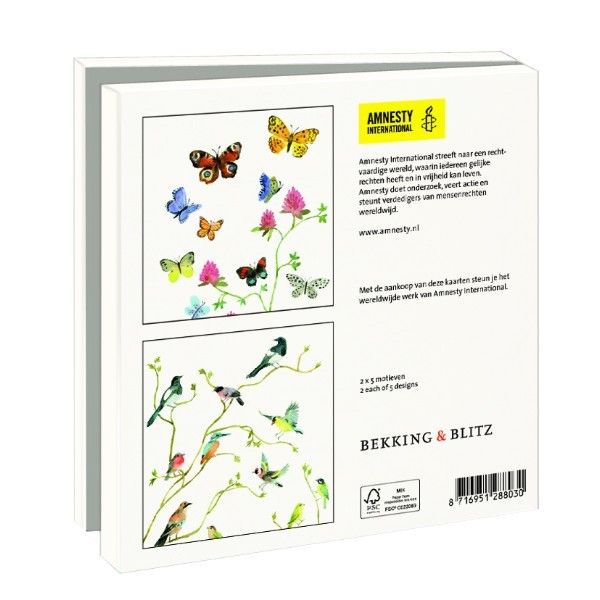 Amnesty Kaartenmapje Bloemen en Vlinders, en Vogels 10 dubbele kaarten