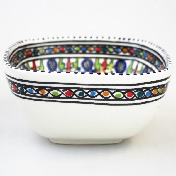 Schaal Kom vierkant d=14cm, blauw, beschilderd aardewerk TW - Tunesie