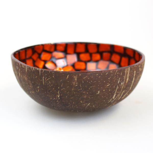 Schaaltje kokosnoot mozaiek 13x5cm oranje - Vietnam