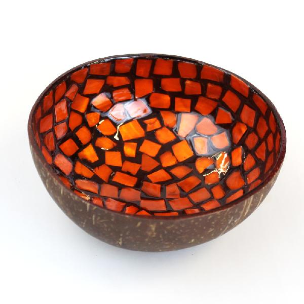 Schaaltje kokosnoot mozaiek 13x5cm oranje - Vietnam