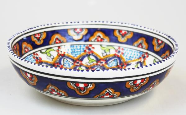 Schaal Dina D 20cm beschilderd aardewerk blauw oranje - Tunesie