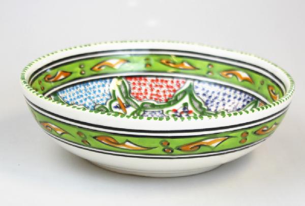 Schaal Dina D 20cm beschilderd aardewerk groen - Tunesie