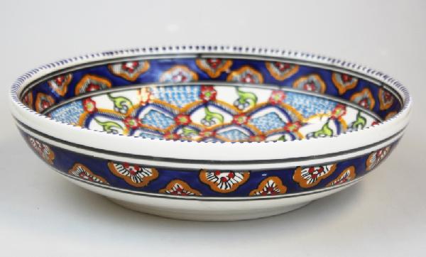 Schaal D 25cm diep Dina beschilderd aardewerk blauw oranje - Tunesie
