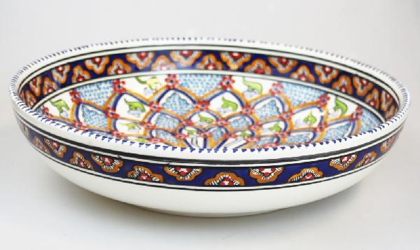 Schaal Kom diep d=30cm, Dina blauw oranje, beschilderd aardewerk TW - Tunesie