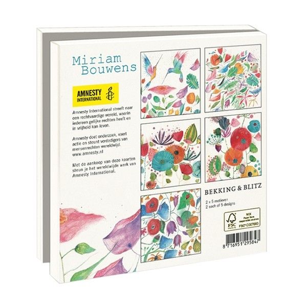 Amnesty Kaartenmapje Miriam Bouwens Bloemen, 5x2 ontwerpen, AI C2.3.413