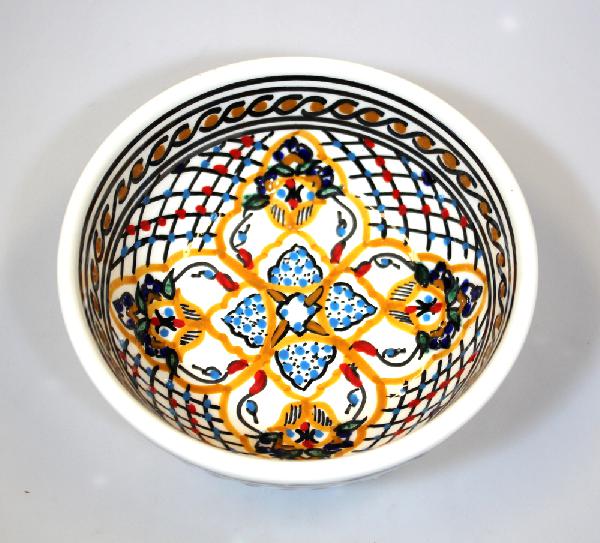 Schaal Kom d=12cm, wit oranje, beschilderd aardewerk TW - Tunesie