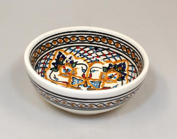 Schaal Kom d=12cm, wit oranje, beschilderd aardewerk TW - Tunesie