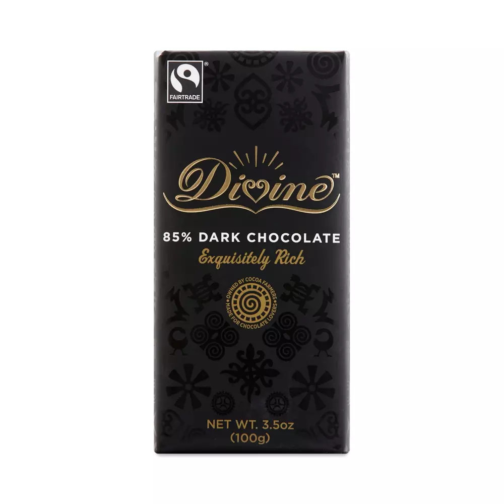 Chocolade Reep Divine puur 85% cacao 90g, Kuapa Kokoo - Ghana + Malawi