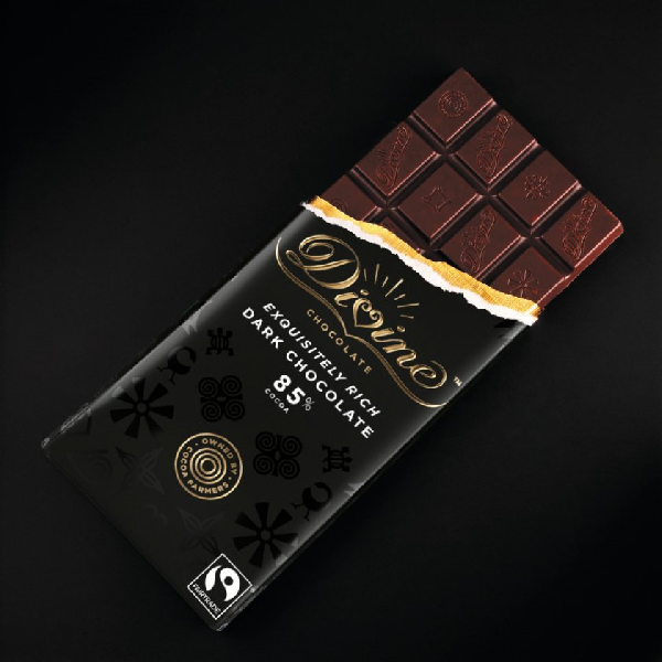 Chocolade Reep Divine puur 85% cacao 90g, Kuapa Kokoo - Ghana + Malawi