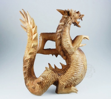 Chinese draak bruin hout met vleugels ca20 cm, SA Bali - Indonesie