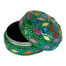 Pillendoosje Glitter groen, rond D 5 cm - Sarana, India