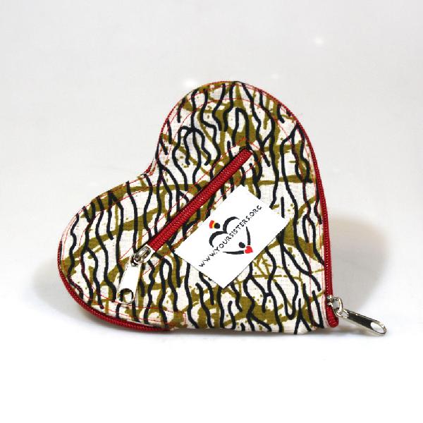 Portemonnee, hartvorm met zijvak en rits, 14 x 14 cm, BrGH - Tanzania