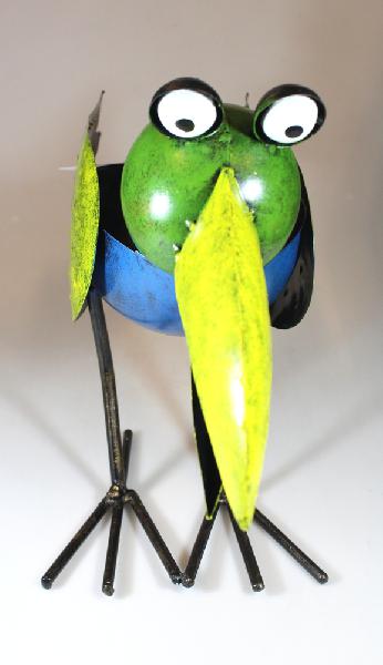 Vogel met grote snavel blauw groen metaal H 27 cm L 47cm - Bali-SA Indonesie