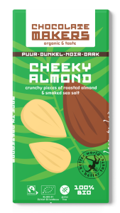 Chocolade Reep Cheeky Almond 60% met amandel en zeezout, 85g bio, Chocolate Makers - Nor Andino Peru,