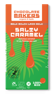 Chocolade Reep Salty Caramel Melk, 85g bio, Chocolate Makers - Nor Andino Peru,
