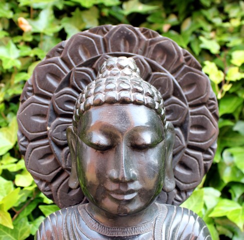 Boeddha Beeld zeepsteen 44cm Palewa zwart mediterend - kunst Agra, India