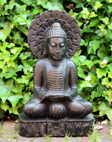 Boeddha Beeld zeepsteen 44cm Palewa zwart mediterend - kunst Agra, India