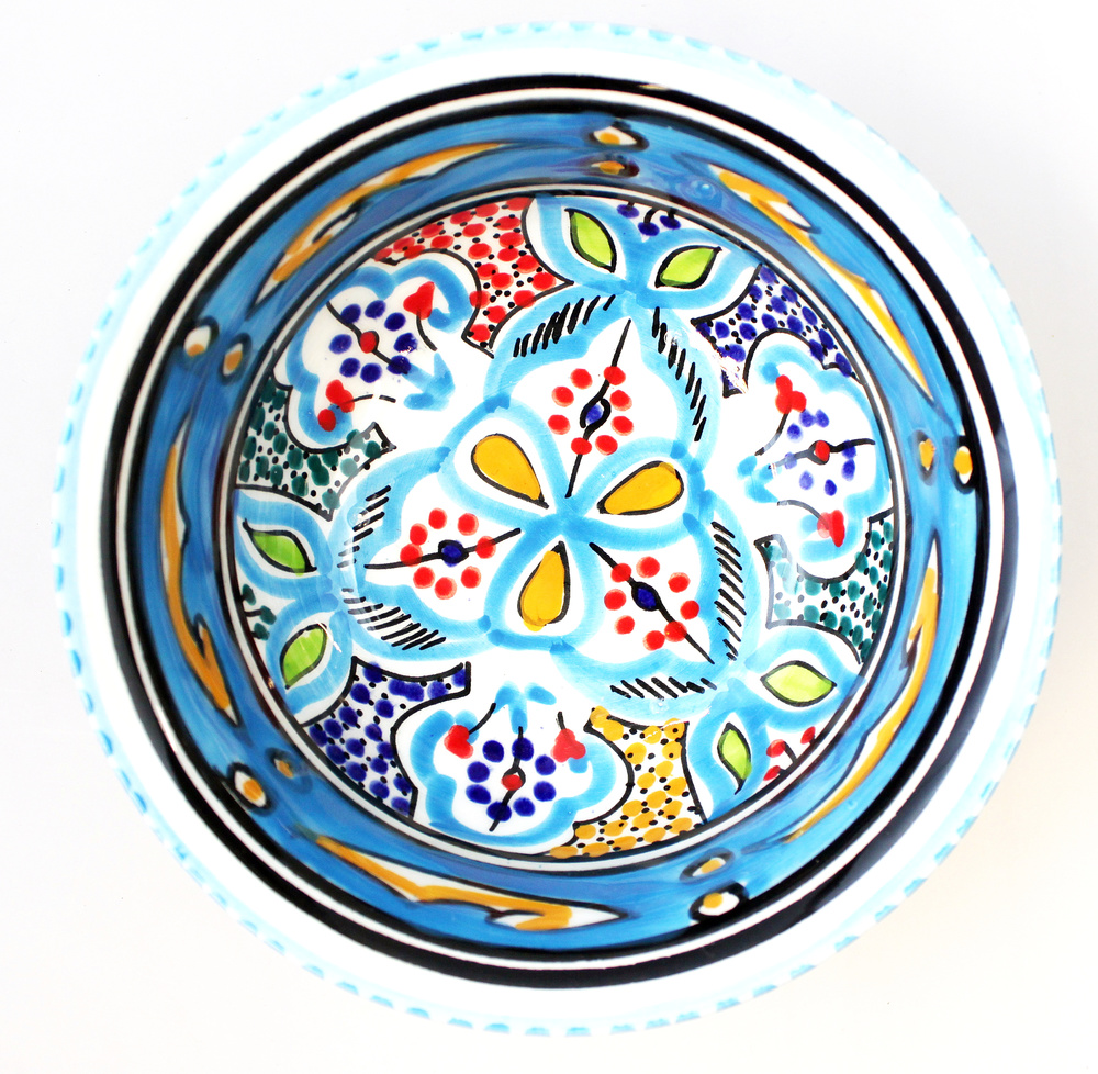 Schaal Kom d=15cm, turquoise, beschilderd aardewerk TW - Tunesie