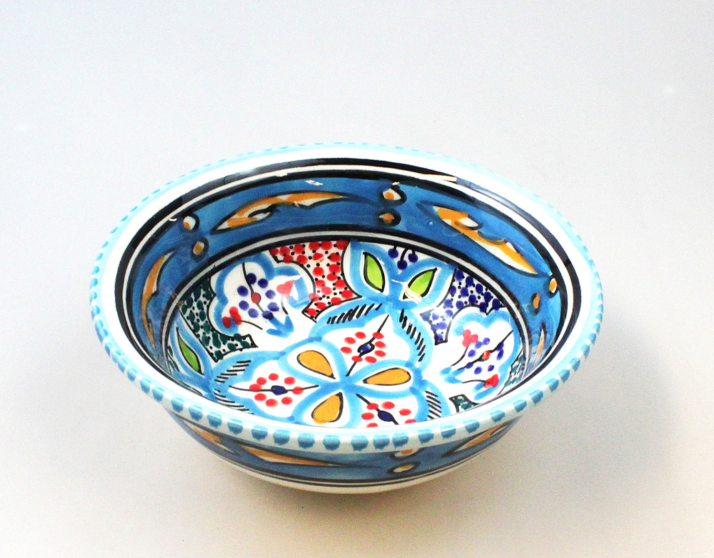 Schaal Kom d=15cm, turquoise, beschilderd aardewerk TW - Tunesie