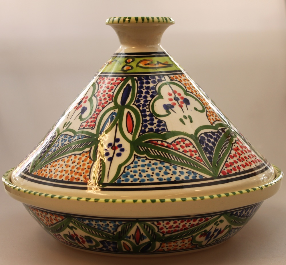Tajine 25cm aardewerk motief groen alleen geschikt voor de magnetron - Tunesie