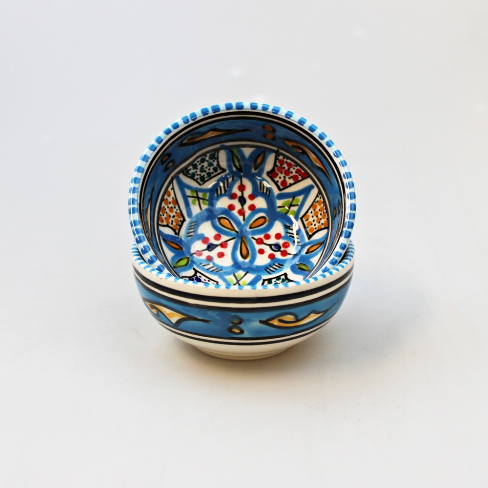 Schaal Kom d=10cm, turquoise blauw, beschilderd aardewerk TW - Tunesie