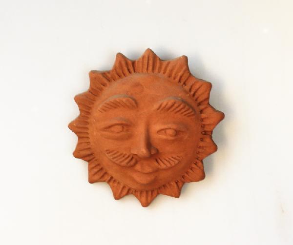 Masker Zon, 15 cm aardewerk terra - Mexico // Masker Maan