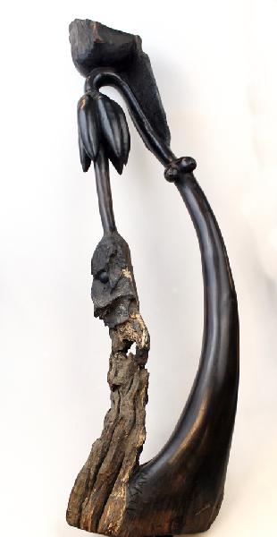 Beeld Bananenboom 80 cm, nrE389, mpingo-ebbenhout - Tanzania + Bananenbrochure