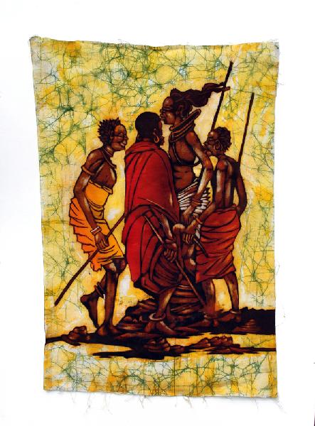 Wandkleed batik 50x80cm Kirita Kam Art Arusha - Traditionele Dorpstaferelen - Tanzania