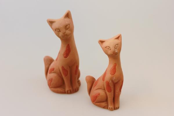 Dier Kat zittend 13 cm gevlekt terracotta - Bangladesh