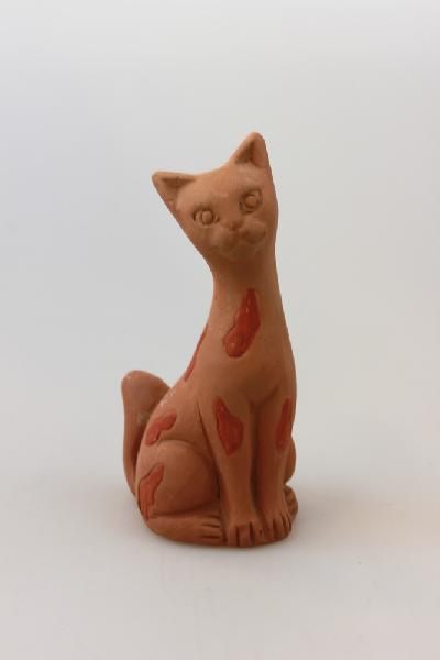 Dier Kat zittend 13 cm gevlekt terracotta - Bangladesh