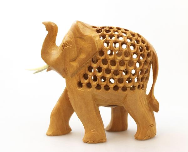 Olifant + Jong Jali 10cm houtsnijwerk undercut - India