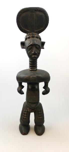 Ashanti Vrouw, groot hoofdschild, B7C180, luier, kralenkettingen, 45x14x10 cm - Ghana