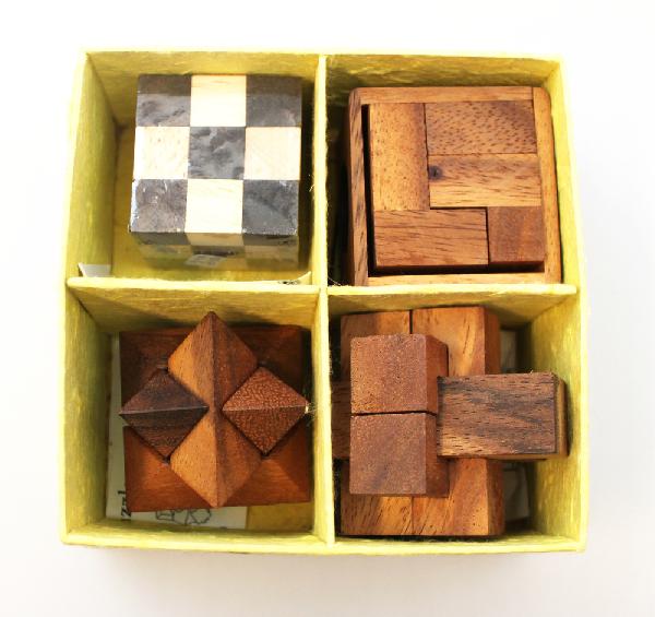 Puzzelspel G254 hout, 4 spellen in Geschenkdoos moerbeipapier - Thailand