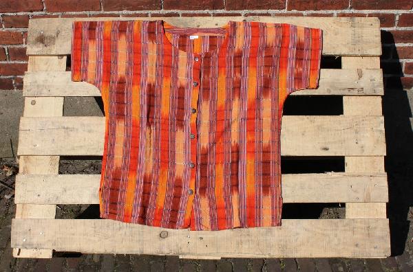 Blouse ikat Pedro, 60 cm kort, Korte mouw, Chichi - Guatemala