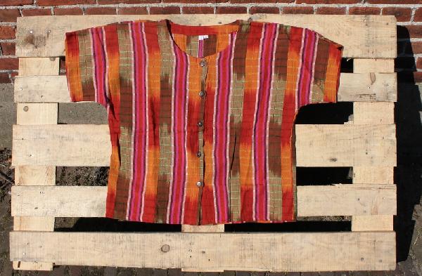 Blouse ikat Pedro, 60 cm kort, Korte mouw, Chichi - Guatemala