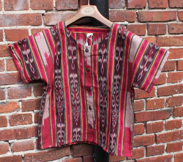 Blouse ikat Pedro, 60 cm kort, Korte mouw, Chichi - Guatemala