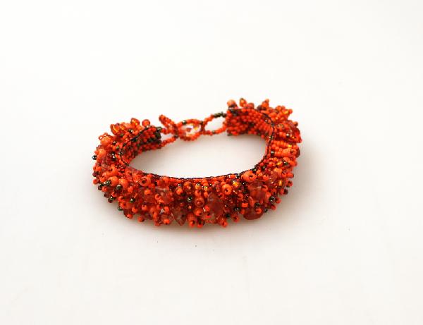 Armband Steen Glaskralen 2cm breed oranje geel bruin zwart/wit - Peru