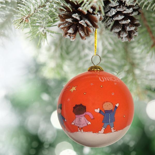 Kerstbal D 7.5 cm handbeschilderd - Unicef