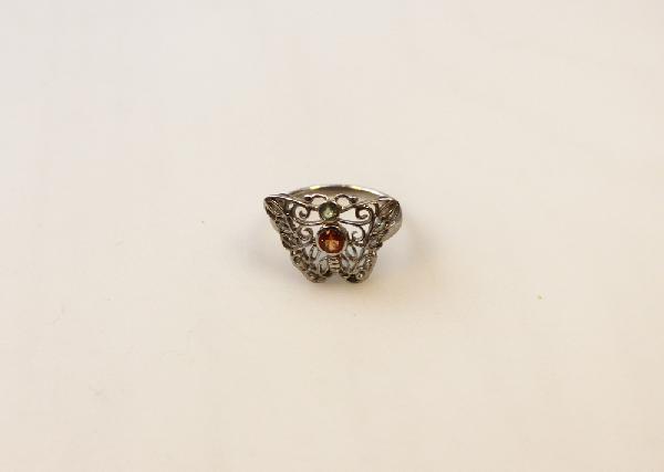 Ring Vlinder zilver met oranje saffier - Sri Lanka